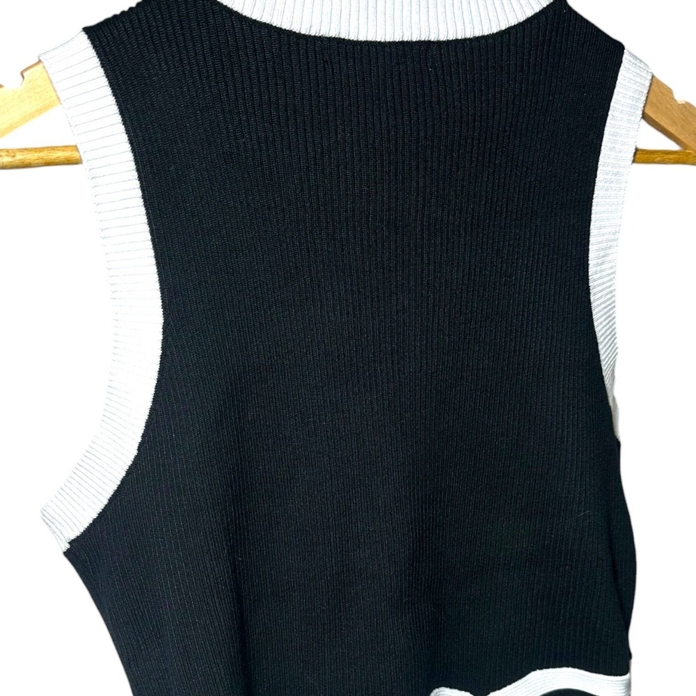 MIHOLL Black White Striped Trim Ribbed Knit Crop Tank Top‎ Womens XL - Picture 5 of 6